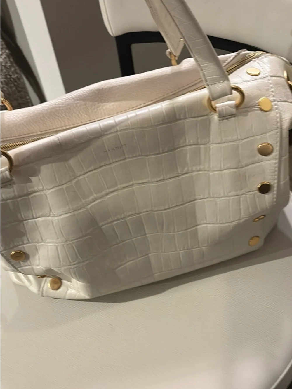 Hammitt White Croc-Embossed Shoulder Bag with Red Suede Lining